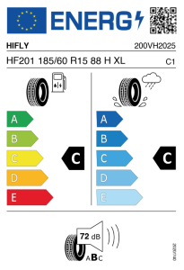 Etichetta europea HIFLY HF201 185/60 R15 88 H XL - C, C, 2, 72dB