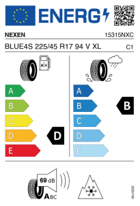 Etichetta europea NEXEN BLUE4S 225/45 R17 94 V XL - D, B, 1, 69dB